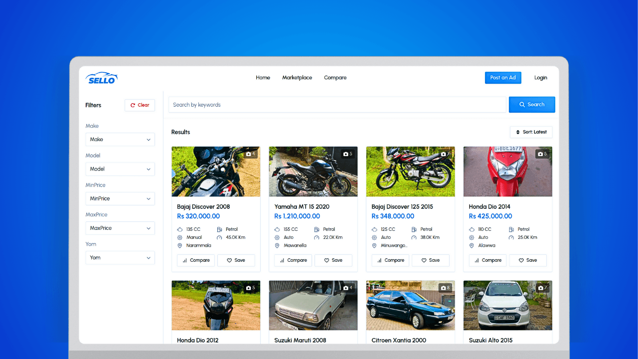 Car Ads Marketplace website interface and branding design - UI/UX - Graphics - Sehan Weerasekara